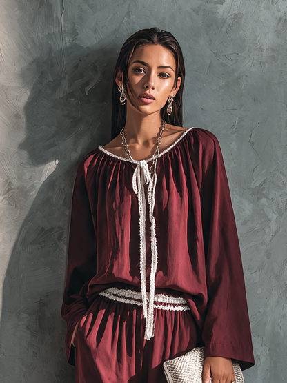 Greta — Completo due pezzi in cotone con pantaloni a gamba larga