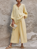 Ida — Completo due pezzi in maglia con pantaloni a gamba larga giallo