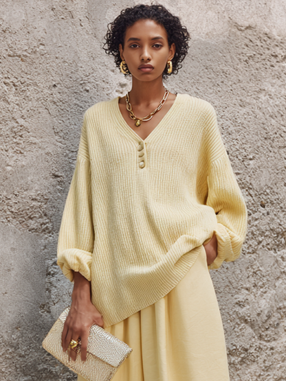Ida — Completo due pezzi in maglia con pantaloni a gamba larga giallo