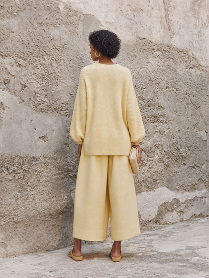 Ida — Completo due pezzi in maglia con pantaloni a gamba larga giallo