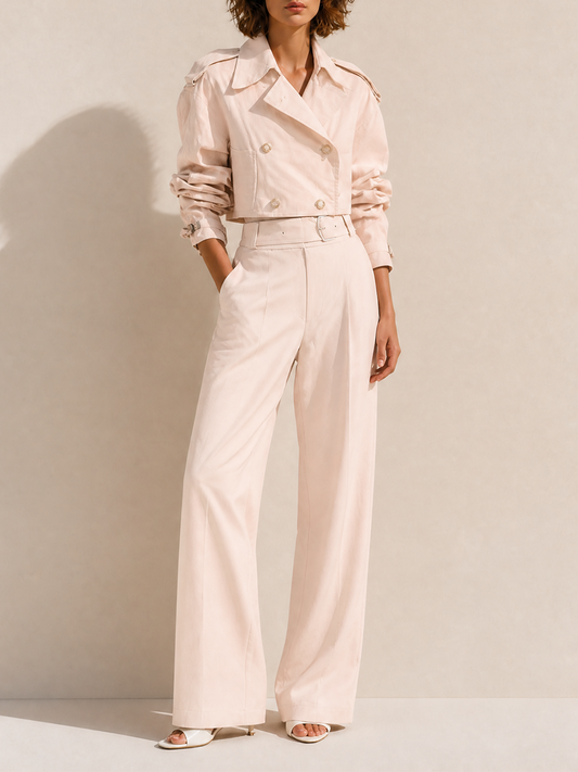 Lea — Completo due pezzi in acetato con pantaloni a gamba larga
