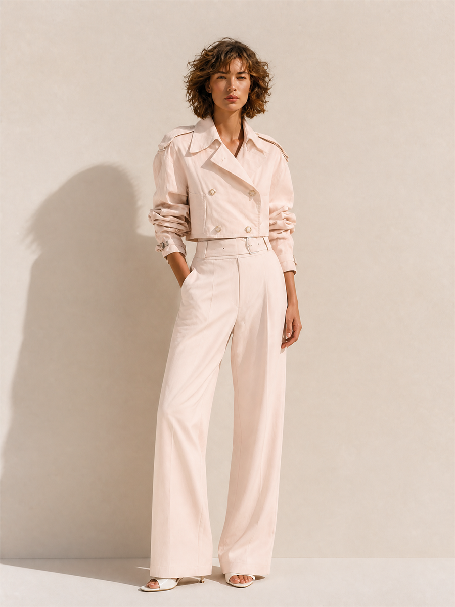 Lea — Completo due pezzi in acetato con pantaloni a gamba larga