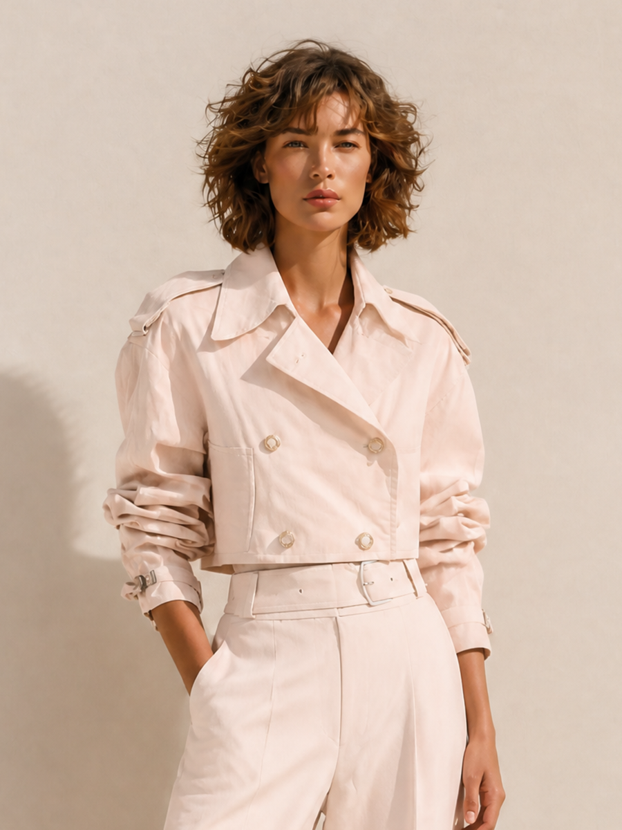 Lea — Completo due pezzi in acetato con pantaloni a gamba larga