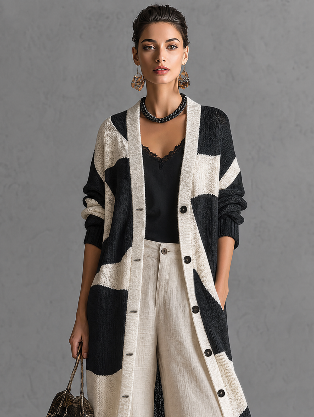 Amedea — Cardigan color block in jacquard