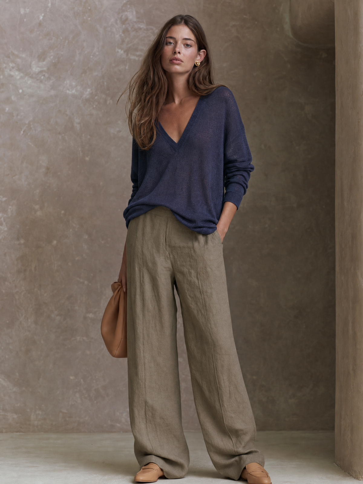 Lorena — Completo due pezzi in maglia con pantaloni a gamba larga