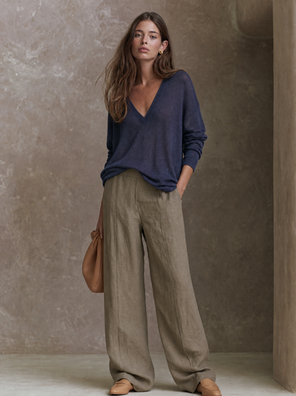 Lorena — Completo due pezzi in maglia con pantaloni a gamba larga