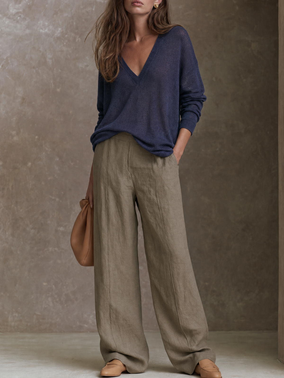Lorena — Completo due pezzi in maglia con pantaloni a gamba larga