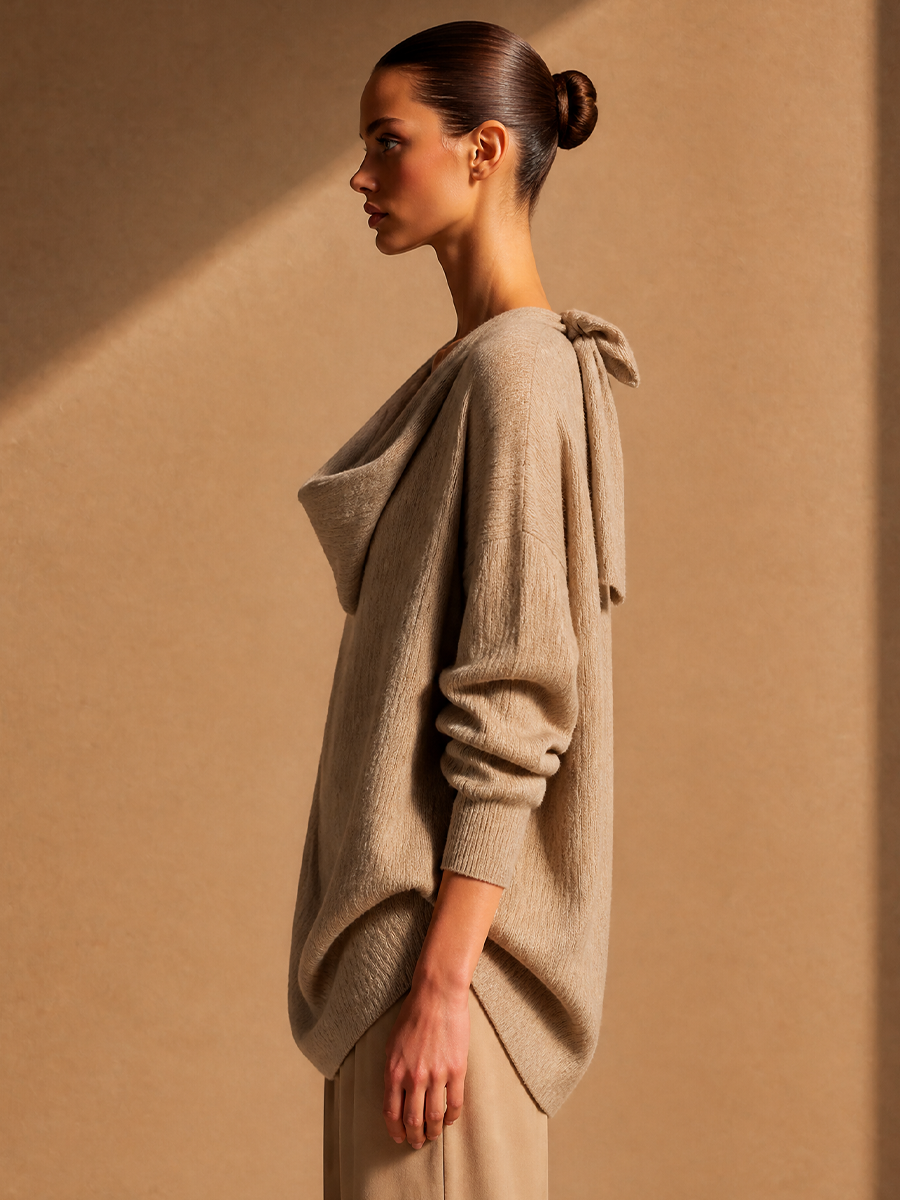 Wilma — Maglione in maglia con spalle scoperte kaki
