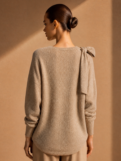 Wilma — Maglione in maglia con spalle scoperte kaki