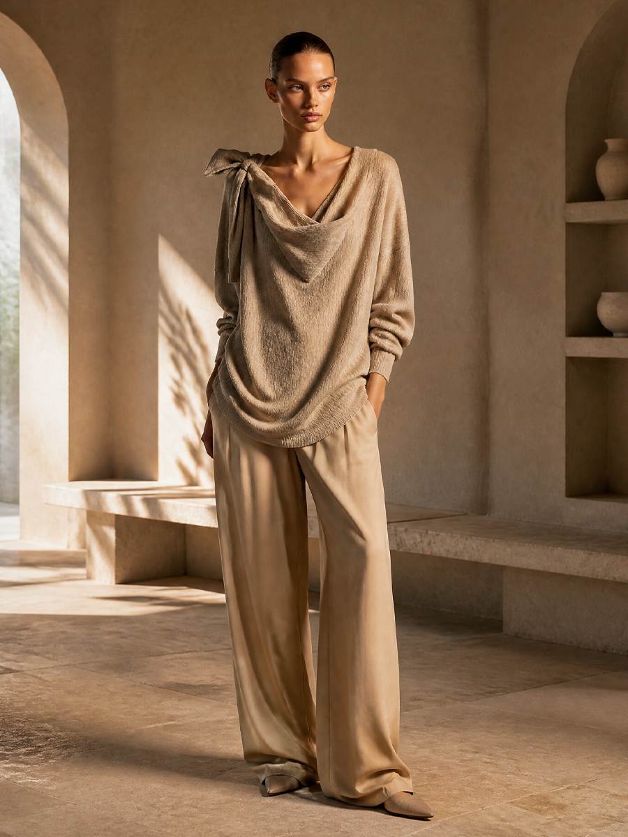 Wilma — Maglione in maglia con spalle scoperte kaki