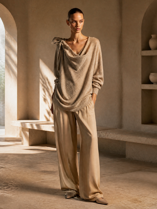 Wilma — Maglione in maglia con spalle scoperte kaki