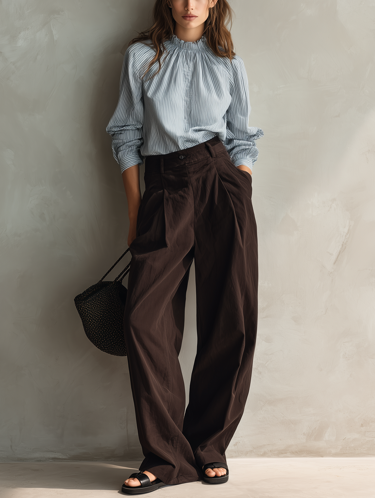 Loretta — Completo due pezzi con pantaloni blu e marrone