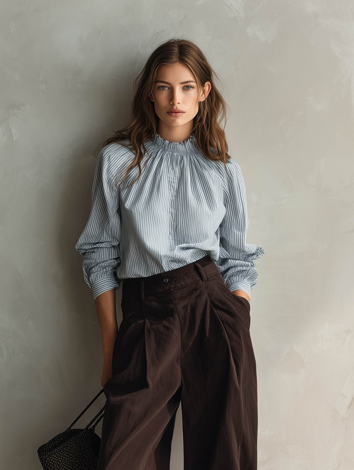 Loretta — Completo due pezzi con pantaloni blu e marrone