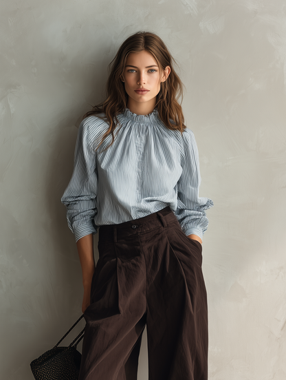 Loretta — Completo due pezzi con pantaloni blu e marrone