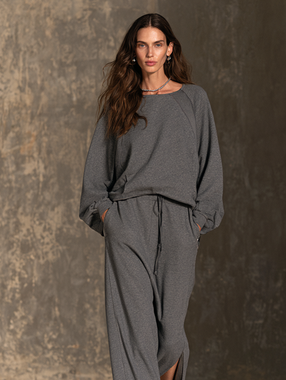Luana — Completo due pezzi in felpa di cotone con gonna