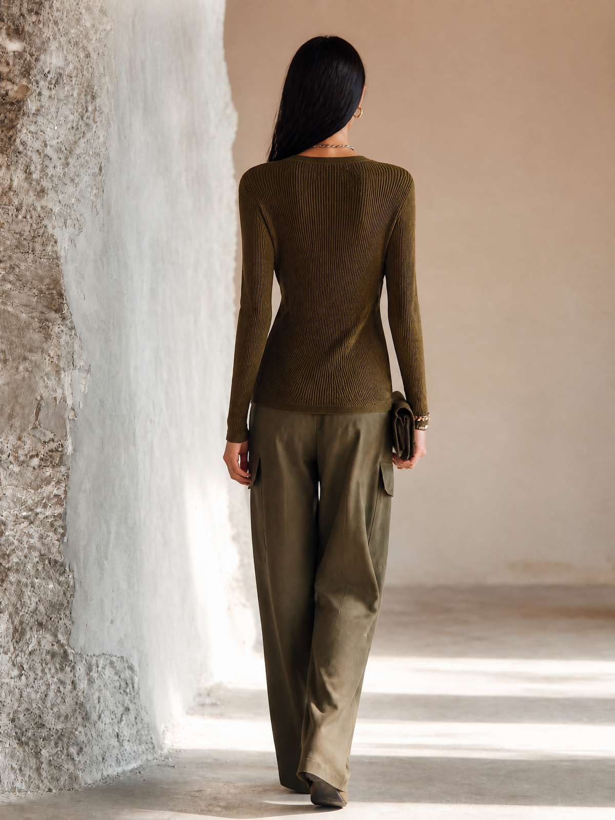 Livia — Completo due pezzi in maglia a coste verde
