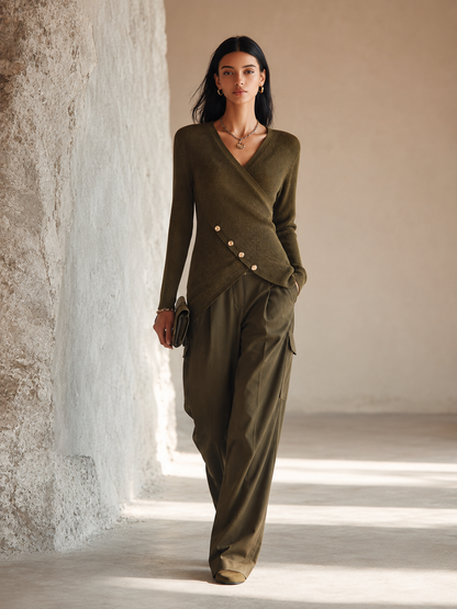 Livia — Completo due pezzi in maglia a coste verde