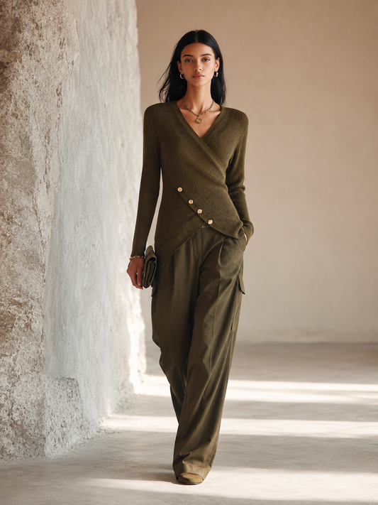 Livia — Completo due pezzi in maglia a coste verde