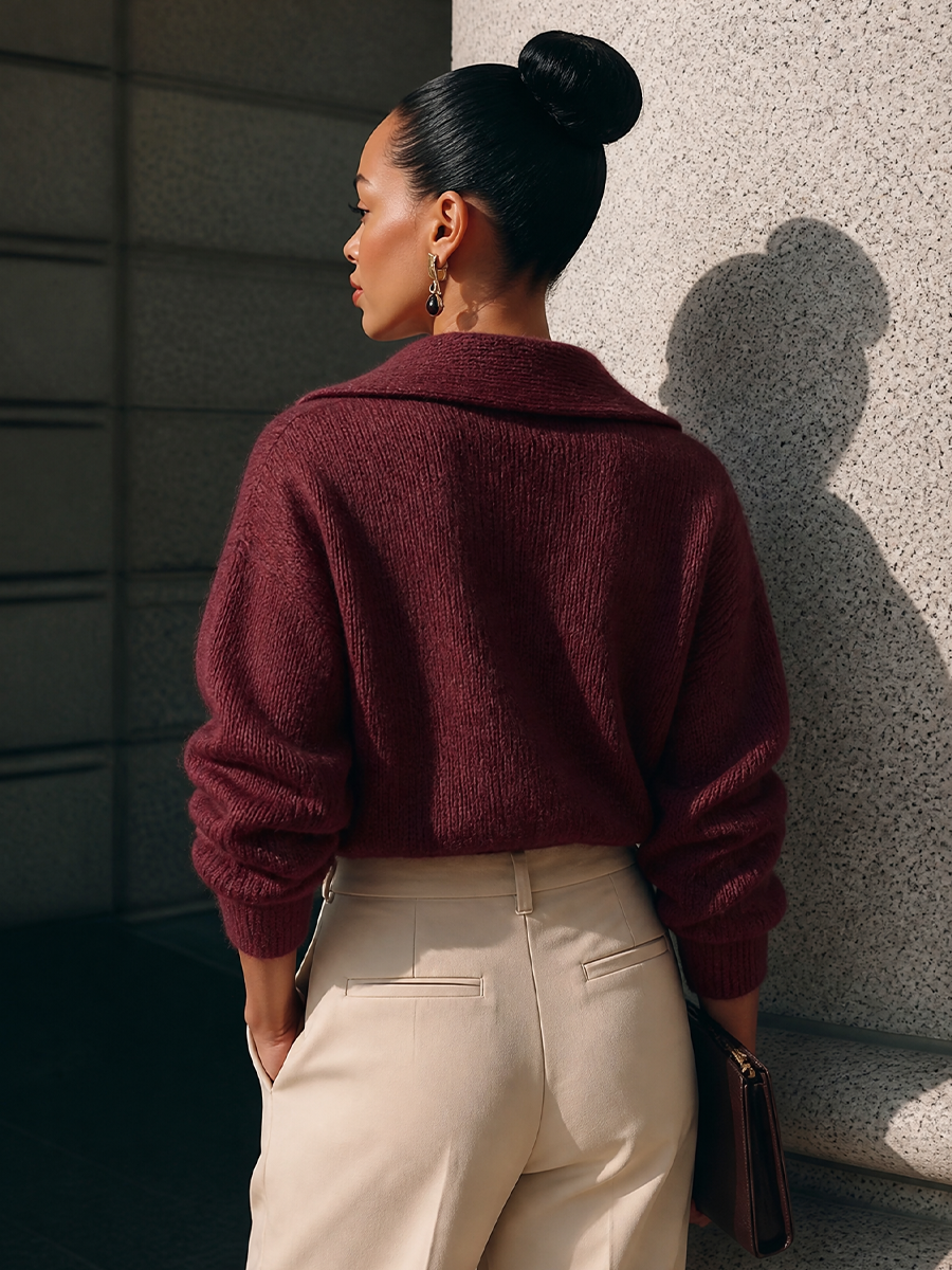 Alessandra — Maglione in maglia con collo a revers