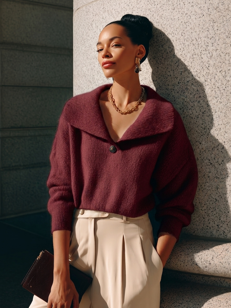Alessandra — Maglione in maglia con collo a revers