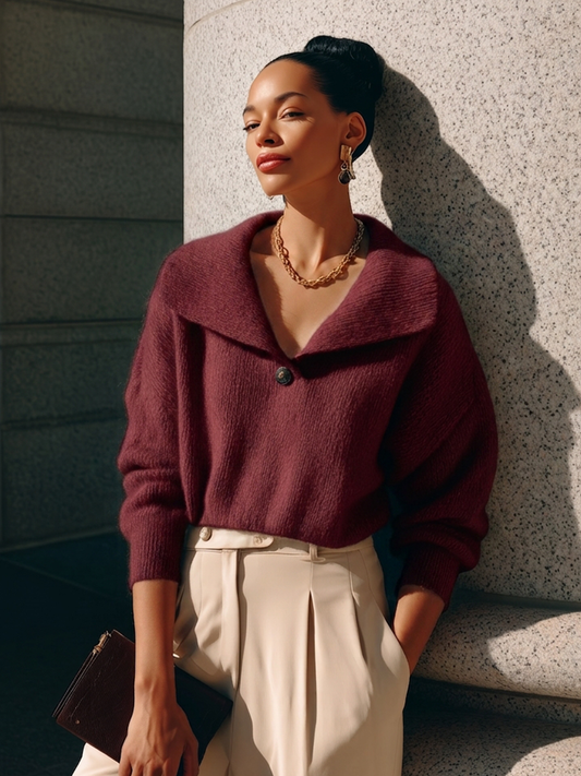 Alessandra — Maglione in maglia con collo a revers