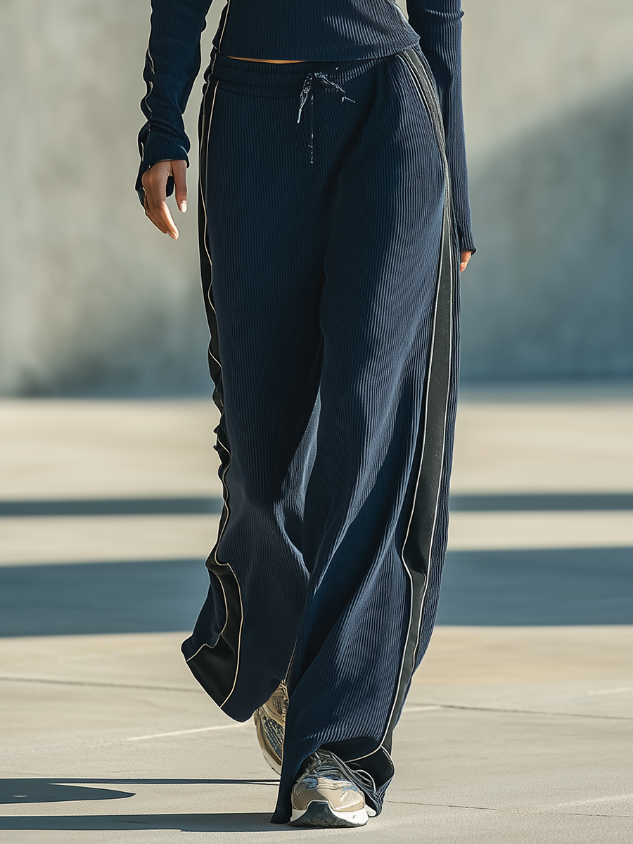 Luciana — Completo due pezzi in maglia a coste blu navy