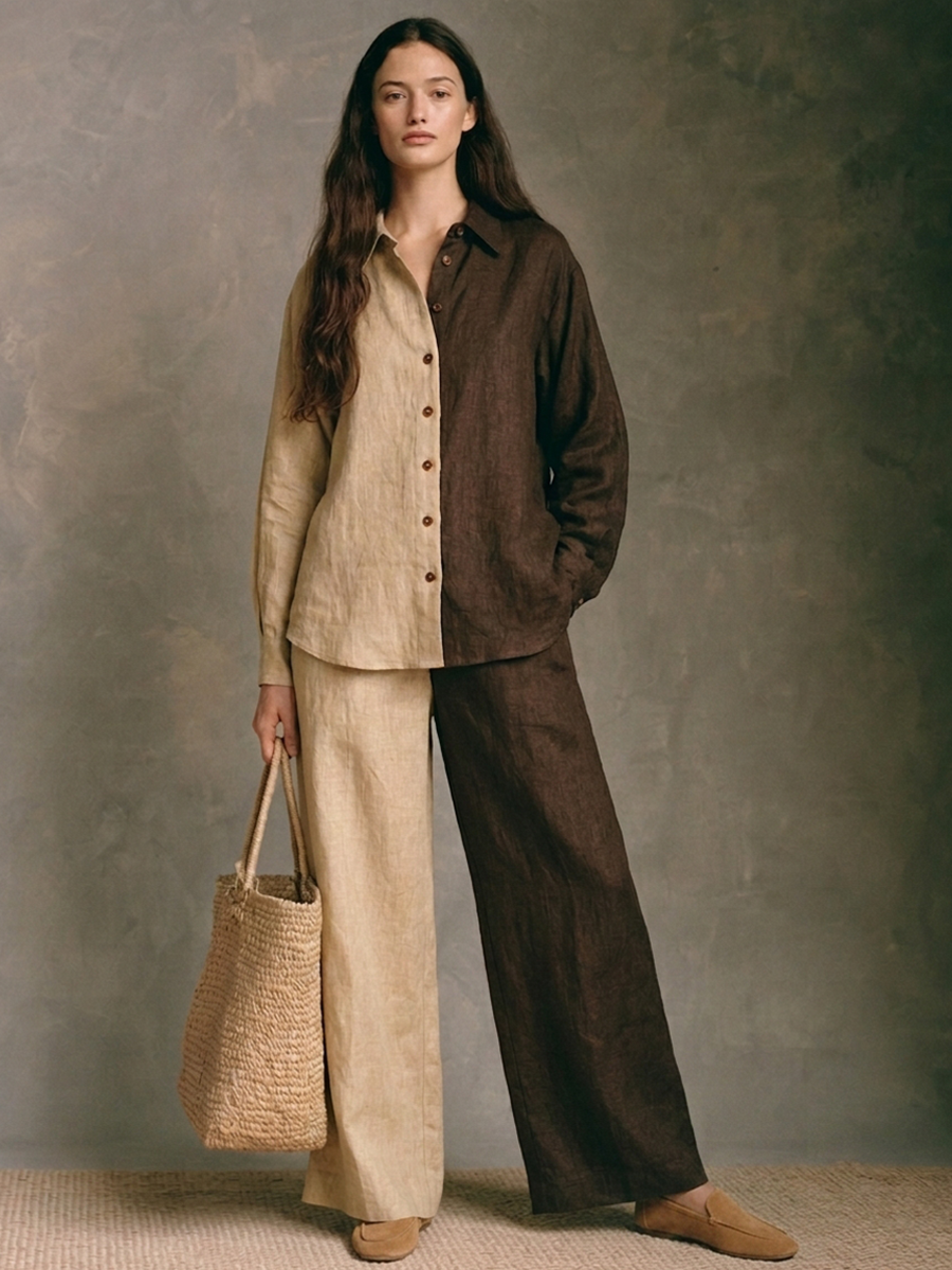 Marcella — Completo due pezzi in cotone e lino color block