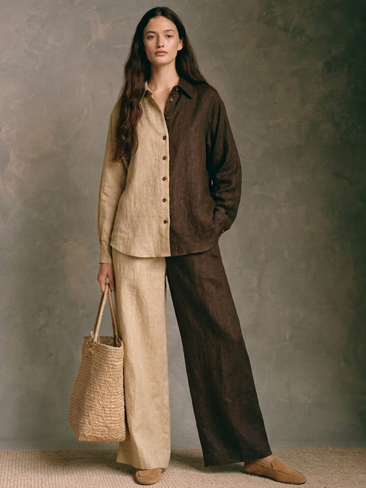 Marcella — Completo due pezzi in cotone e lino color block