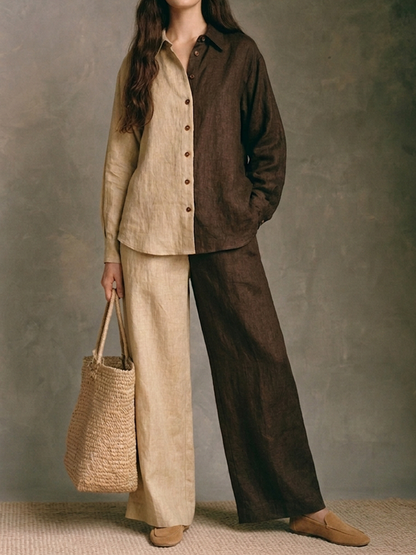 Marcella — Completo due pezzi in cotone e lino color block