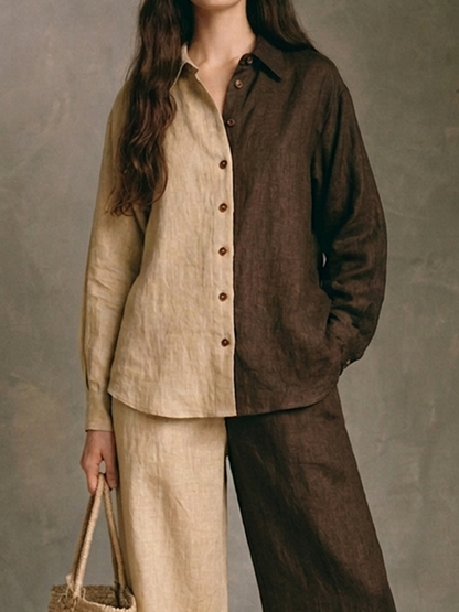 Marcella — Completo due pezzi in cotone e lino color block
