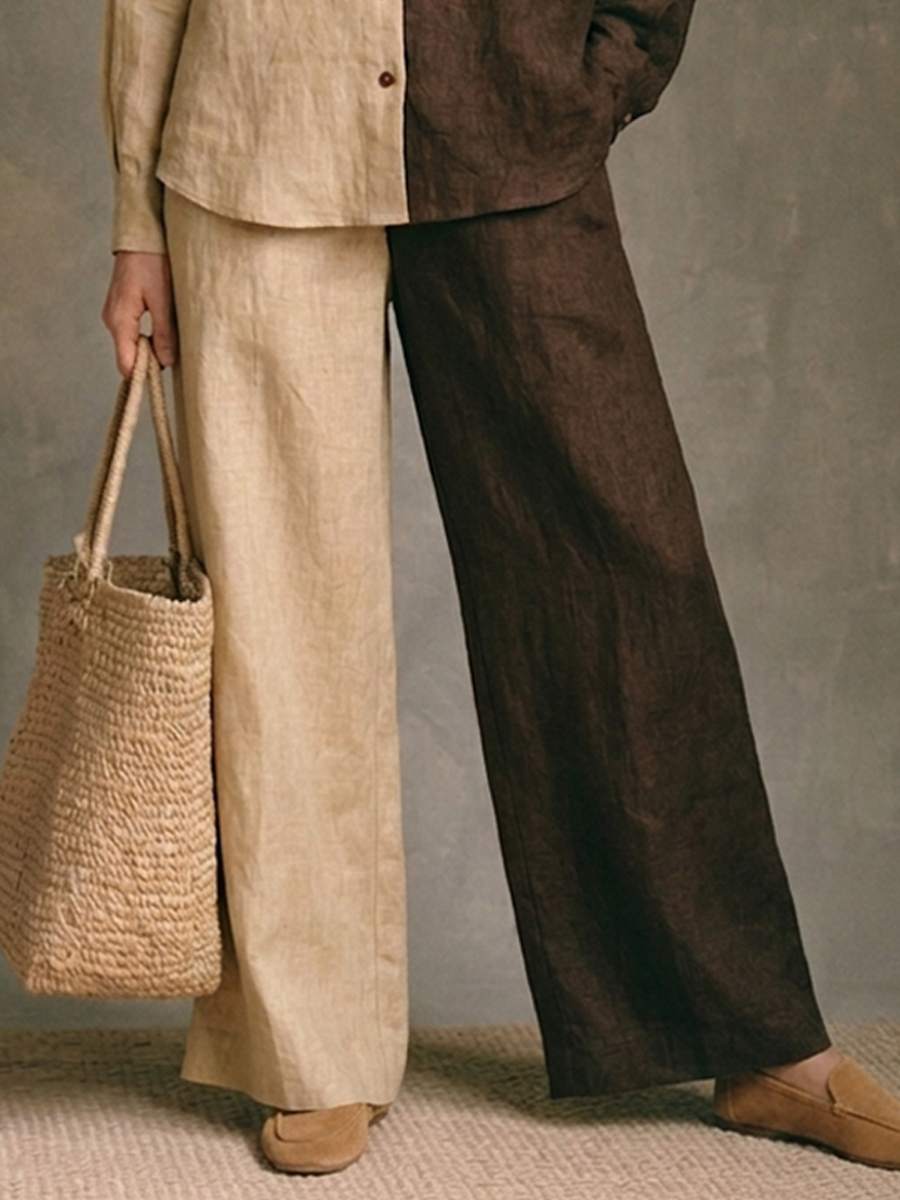 Marcella — Completo due pezzi in cotone e lino color block