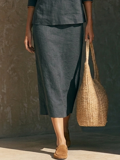 Mariangela — Completo due pezzi in cotone e lino con gonna midi