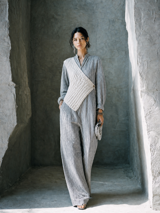 Petra — Tuta intera in lino a righe grigio