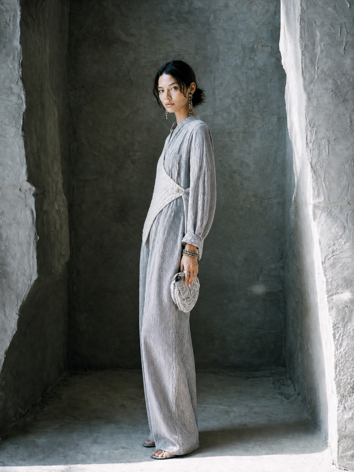 Petra — Tuta intera in lino a righe grigio