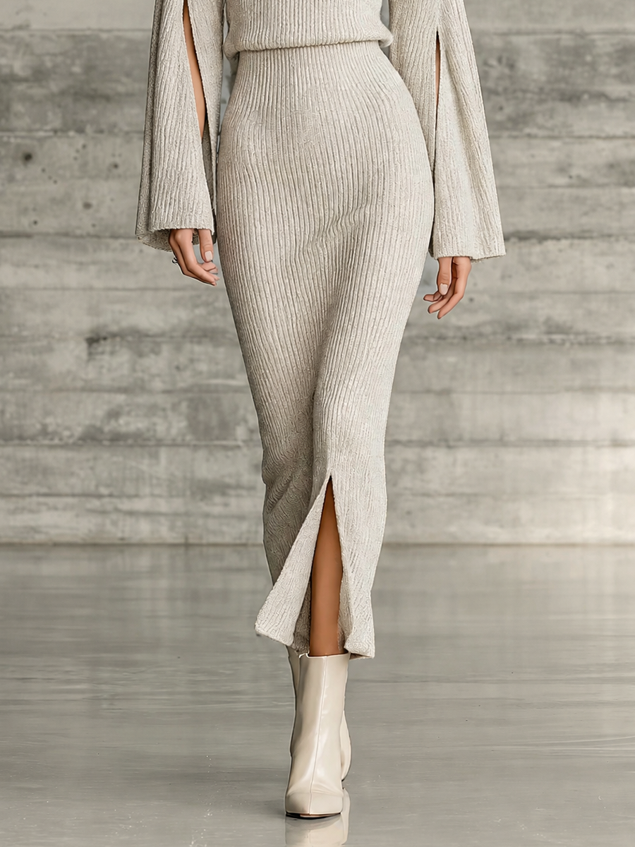 Lucia — Completo due pezzi in maglia a coste con gonna