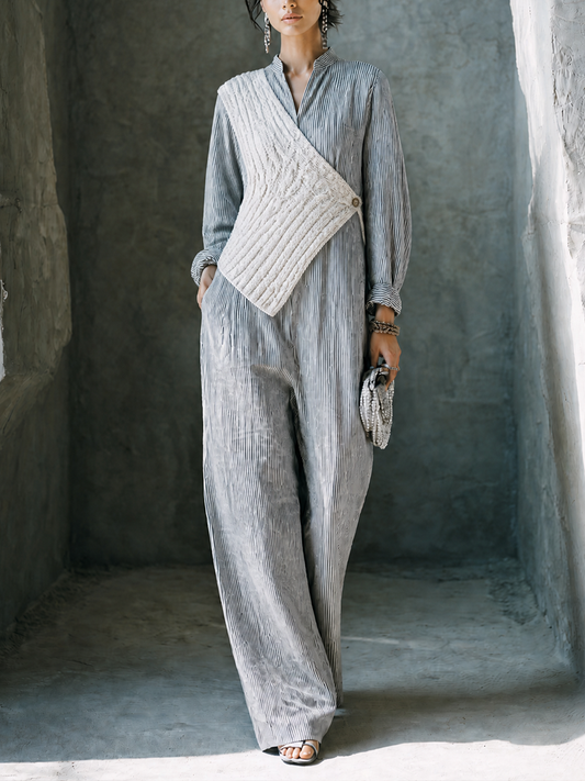 Petra — Tuta intera in lino a righe grigio