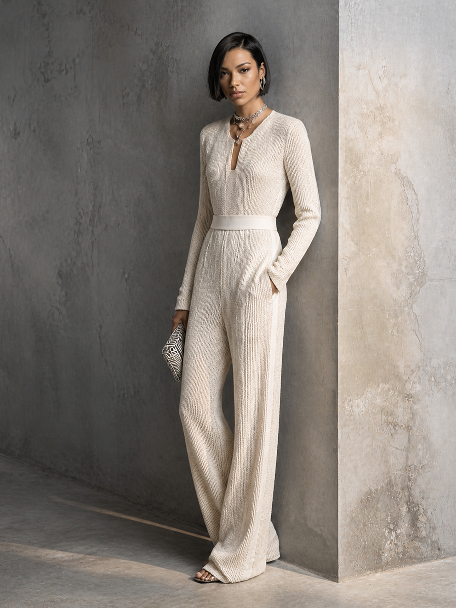 Pina — Tuta intera in maglia elasticizzata con scollo a V