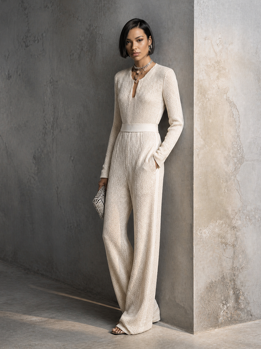 Pina — Tuta intera in maglia elasticizzata con scollo a V