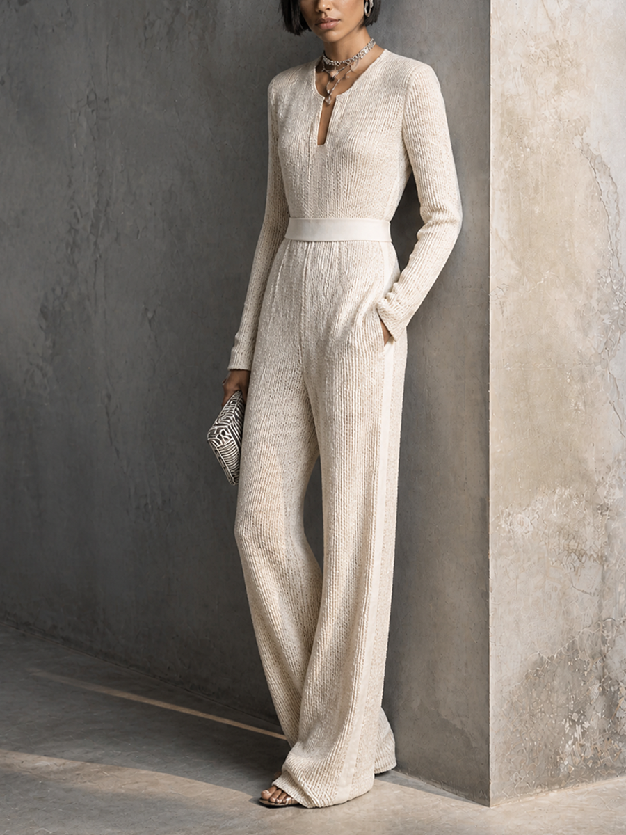 Pina — Tuta intera in maglia elasticizzata con scollo a V