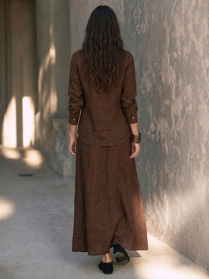 Maria — Completo due pezzi in cotone e lino con gonna lunga