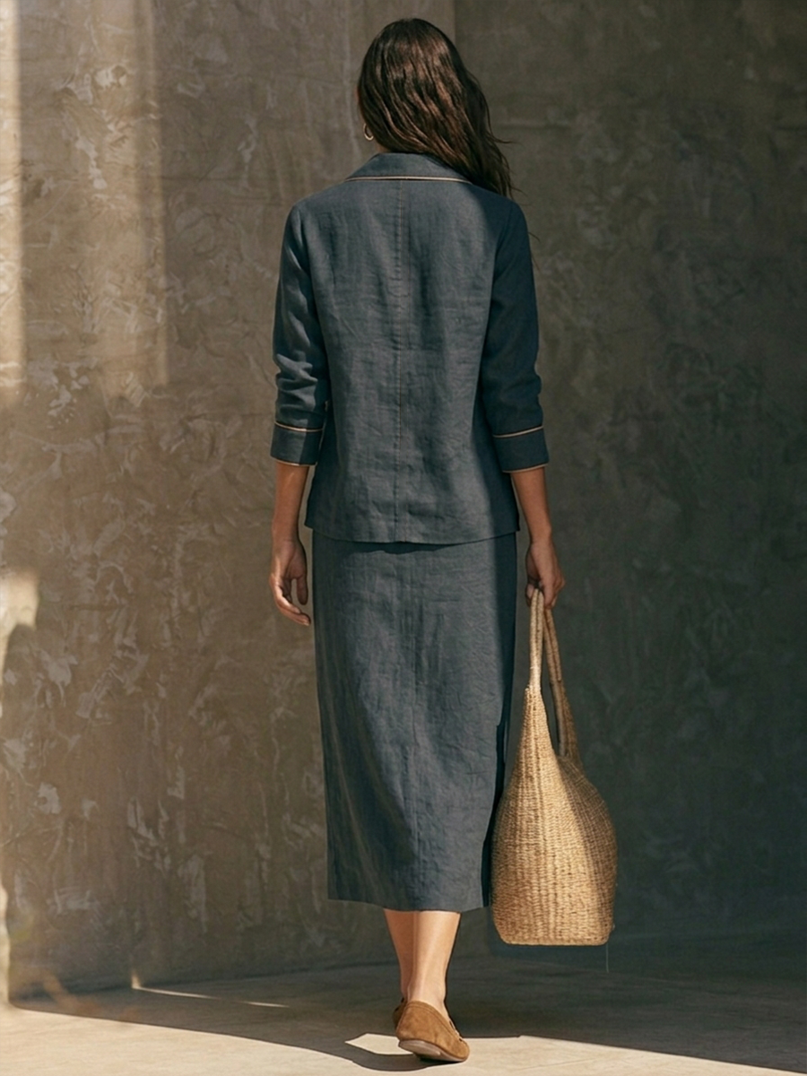 Mariangela — Completo due pezzi in cotone e lino con gonna midi