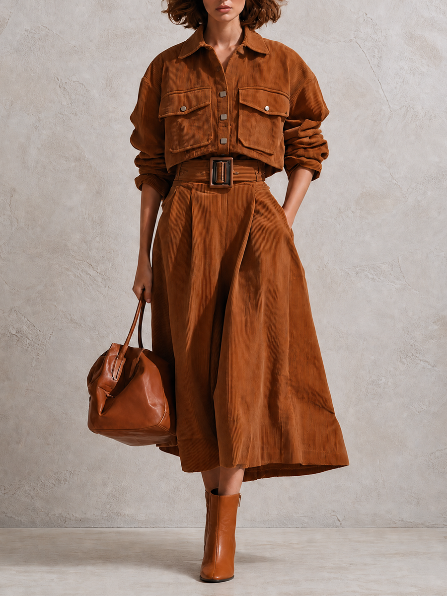 Norma — Completo due pezzi plissettato marrone