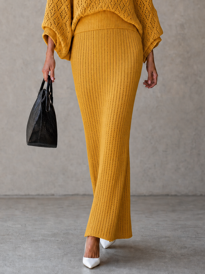 Natalia — Completo due pezzi in maglia con gonna giallo