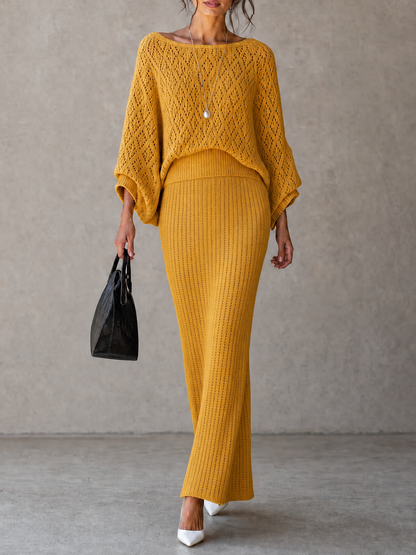 Natalia — Completo due pezzi in maglia con gonna giallo