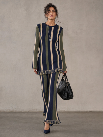Melania — Completo due pezzi in maglia con pantaloni blu navy