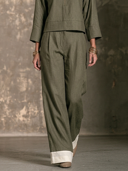 Milena — Completo due pezzi in lino color block verde