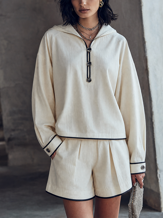 Michela — Completo due pezzi in cotone plissettato bianco