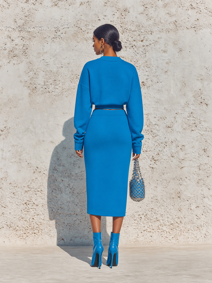 Mirella — Completo due pezzi in cotone con gonna blu