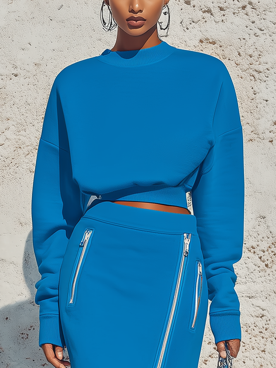 Mirella — Completo due pezzi in cotone con gonna blu