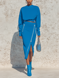 Mirella — Completo due pezzi in cotone con gonna blu